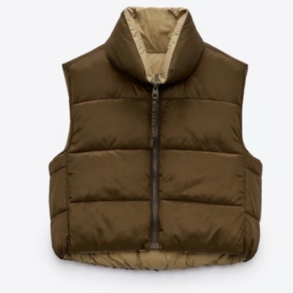 Zara Cropped Puffer Vest - Brown